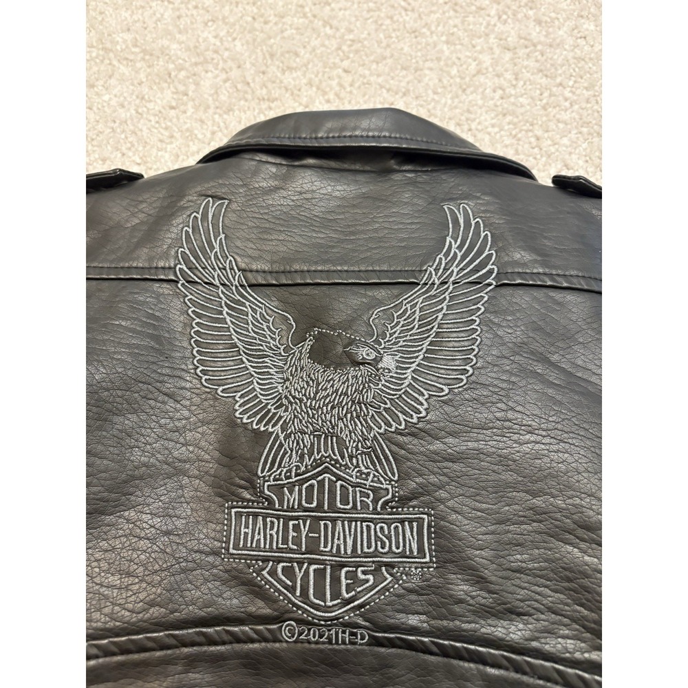 Harley Davidson Black Faux Leather Embroidered Upwing Motorcycle Jacket 18M - Picture 4 of 4